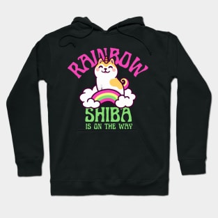 Shiba Inu Unicorn Kawaii Illustration With Rainbow And Cloud Hoodie